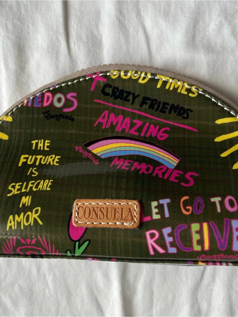 Consuela Medium Domed Olive Graffiti Make Up Bag